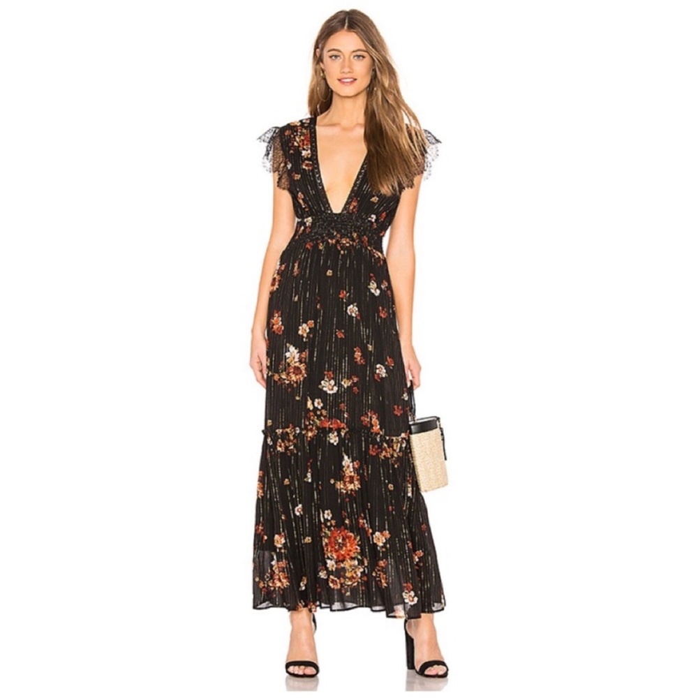 Blue Life Black Floral Dress SIze XS - w/ metallic